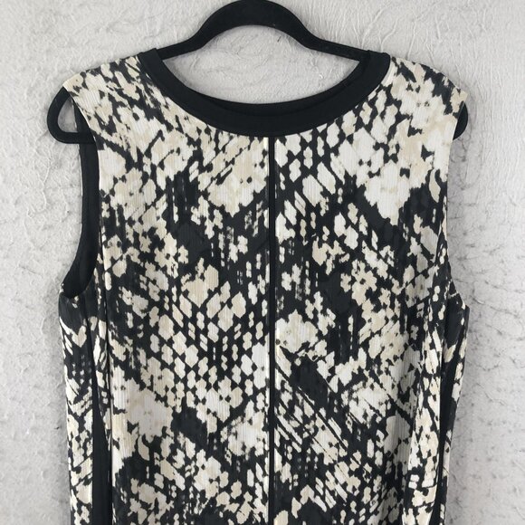 Vince Dress Womens 14 Black White Silk Sleeveless Shift Sheath Patterned Midi - Picture 5 of 14